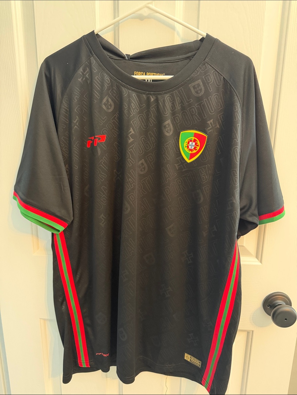 Portugal Men's Black Soccer Jersey with Red & Green Accents